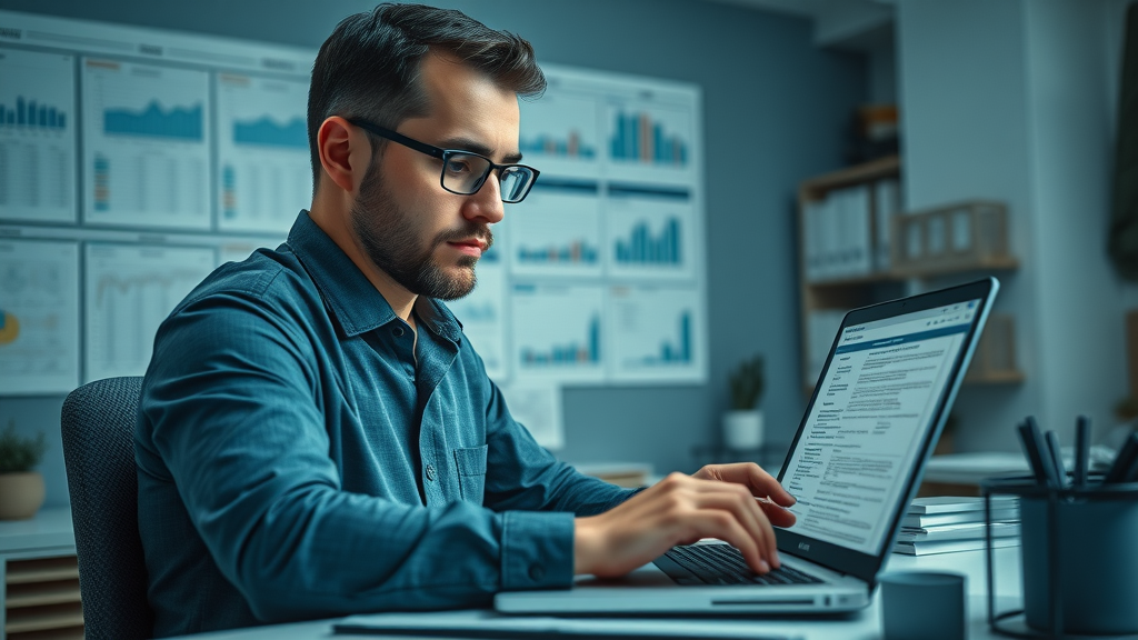professional accountant preparing a detailed debt schedule on a laptop