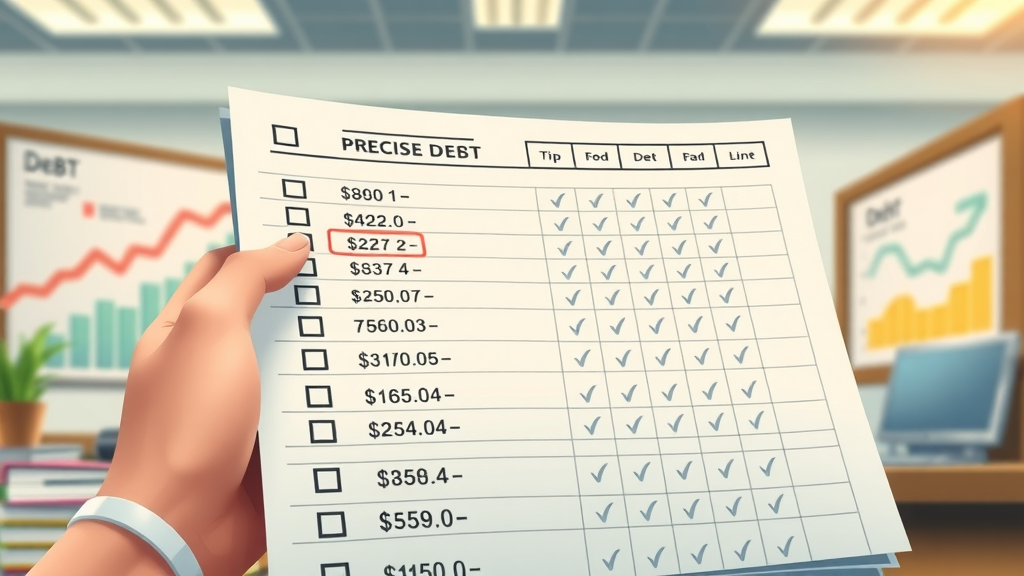 organized ledger listing various debts with columns for principal, interest rate, and other details