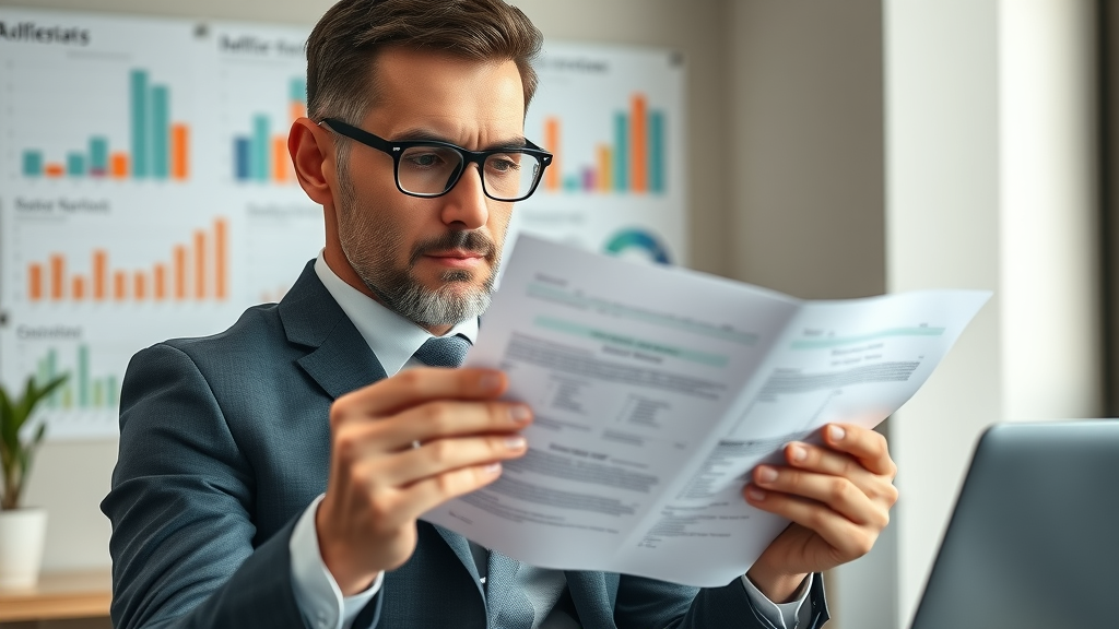 compelling small business owner reviewing financial documents in a modern office, business financing