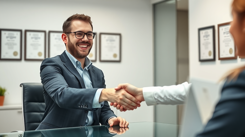 optimistic small business owner presenting business assets as loan collateral for business financing